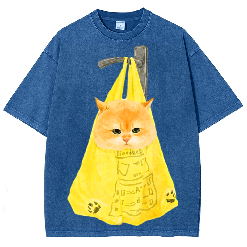 Bag Cat Solid Unisex Vintage Washed Tee