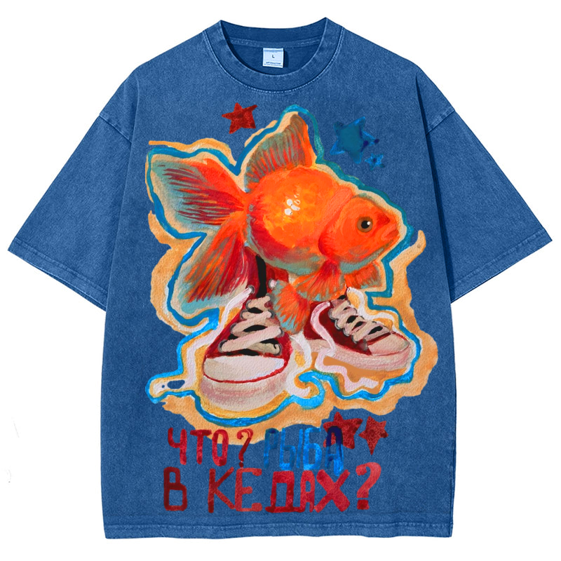 Fish With Shoes Solid Unisex Vintage Washed Tee