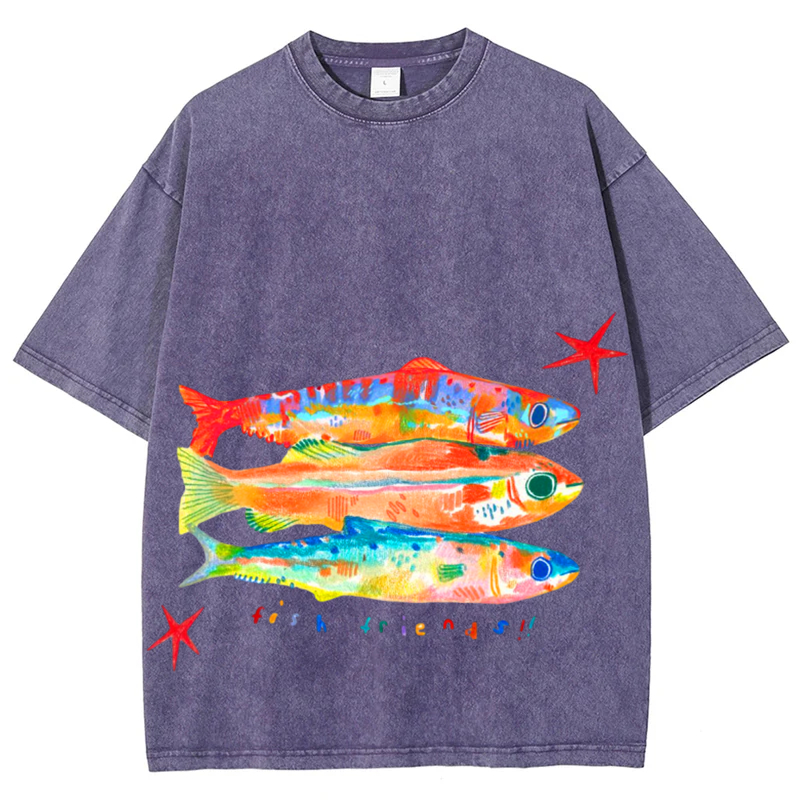 Three Fishes Solid Unisex Vintage Washed Tee