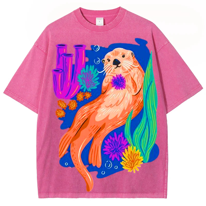 Cute Otter Solid Unisex Vintage Washed Tee