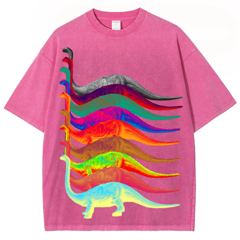 Colorful Tanystropheus Solid Unisex Vintage Washed Tee