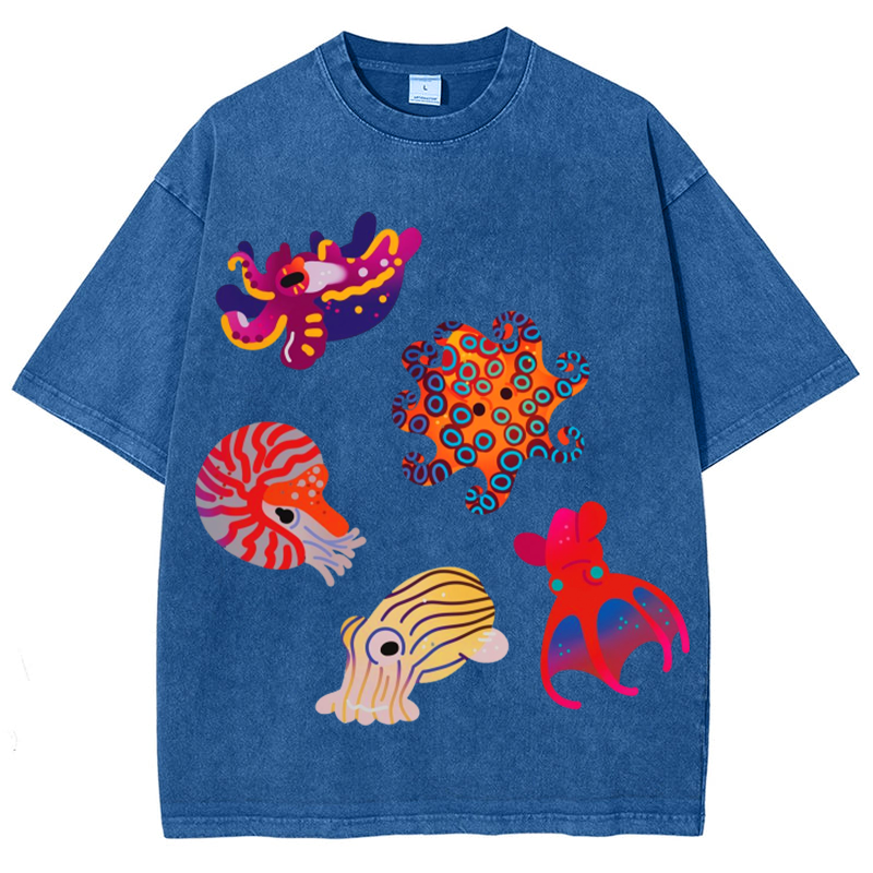 Sea Animals3 Solid Unisex Vintage Washed Tee