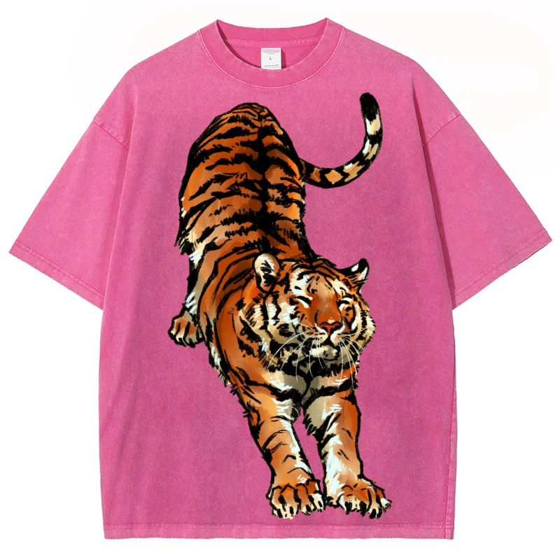 Stretching Tiger Solid Unisex Vintage Washed Tee