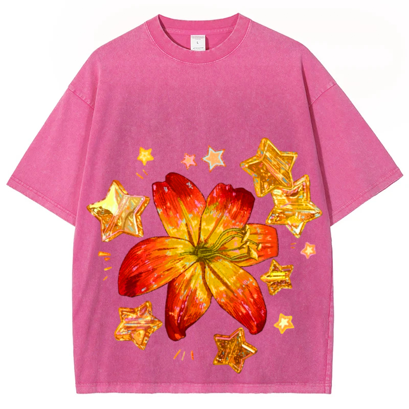 Star Flower Solid Unisex Vintage Washed Tee
