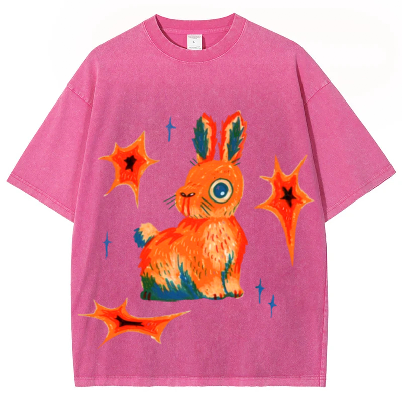 Star Rabbit Solid Unisex Vintage Washed Tee