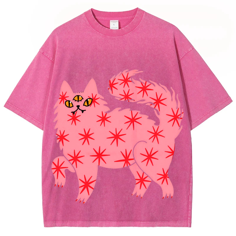 Three Eyes Cat Solid Unisex Vintage Washed Tee