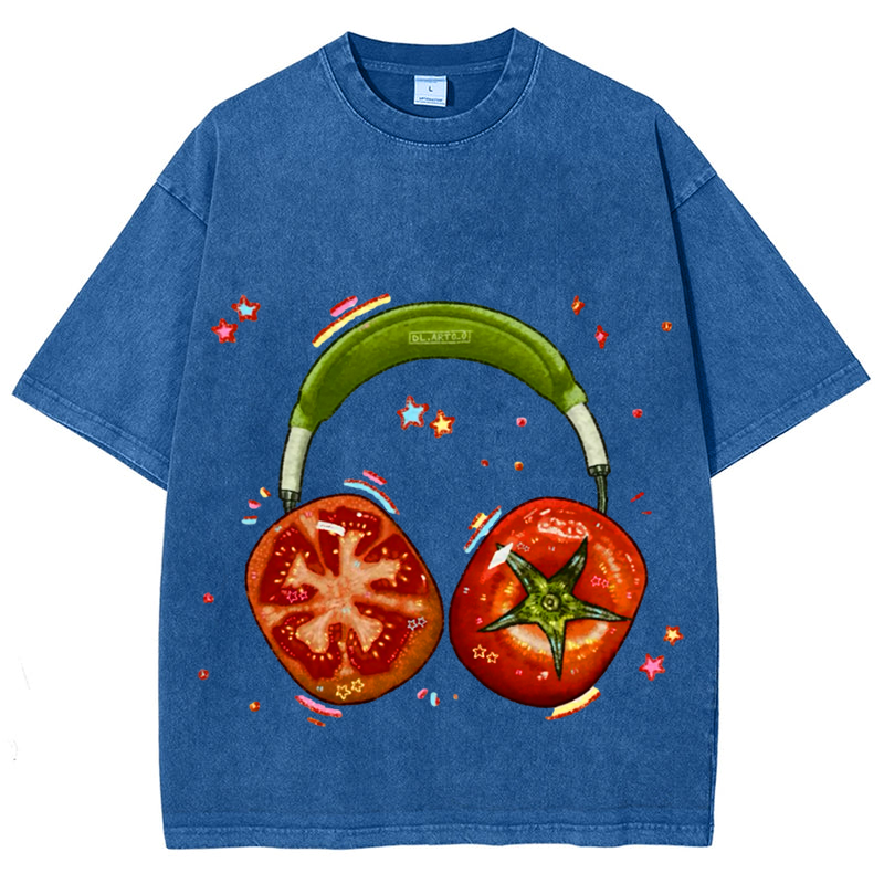 Tomato Hedset Solid Unisex Vintage Washed Tee