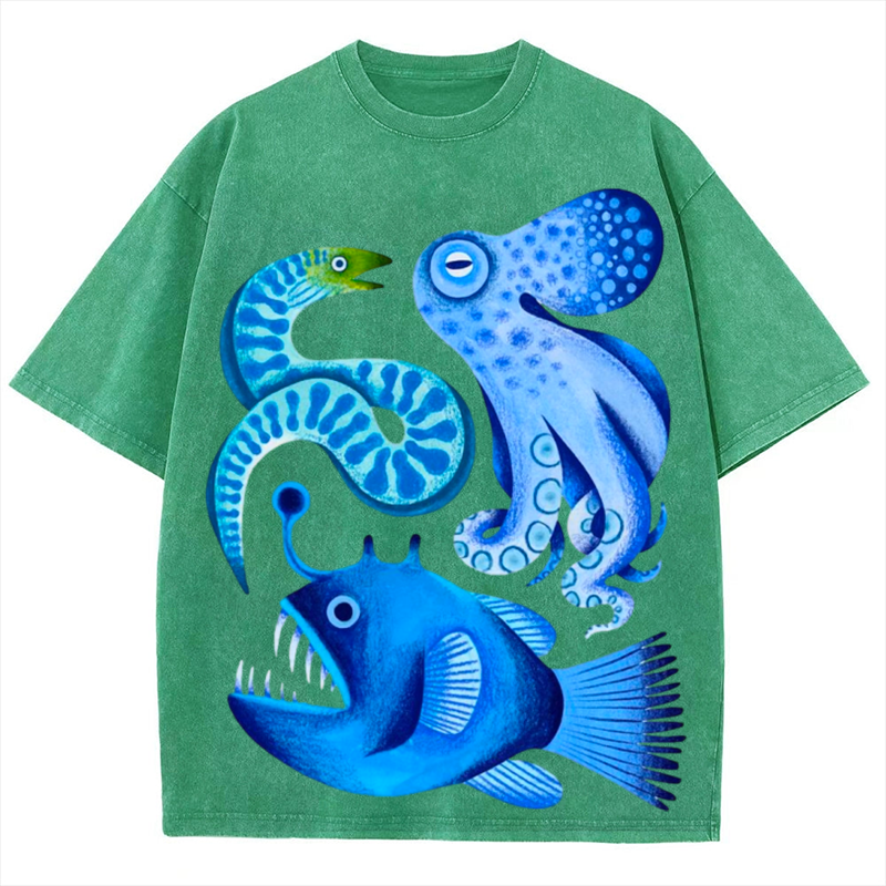 Sea Animals Solid Unisex Vintage Washed Tee