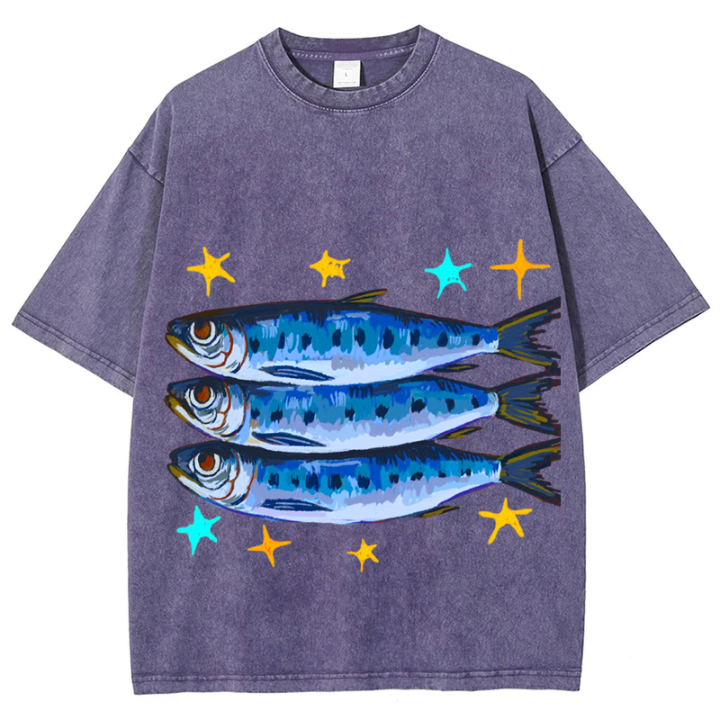 Sardines Solid Unisex Vintage Washed Tee