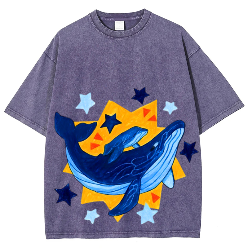 Star Whale Solid Unisex Vintage Washed Tee