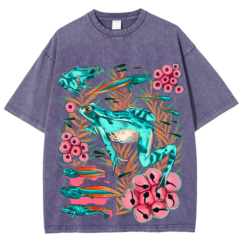 Frog Life Circle Solid Unisex Vintage Washed Tee