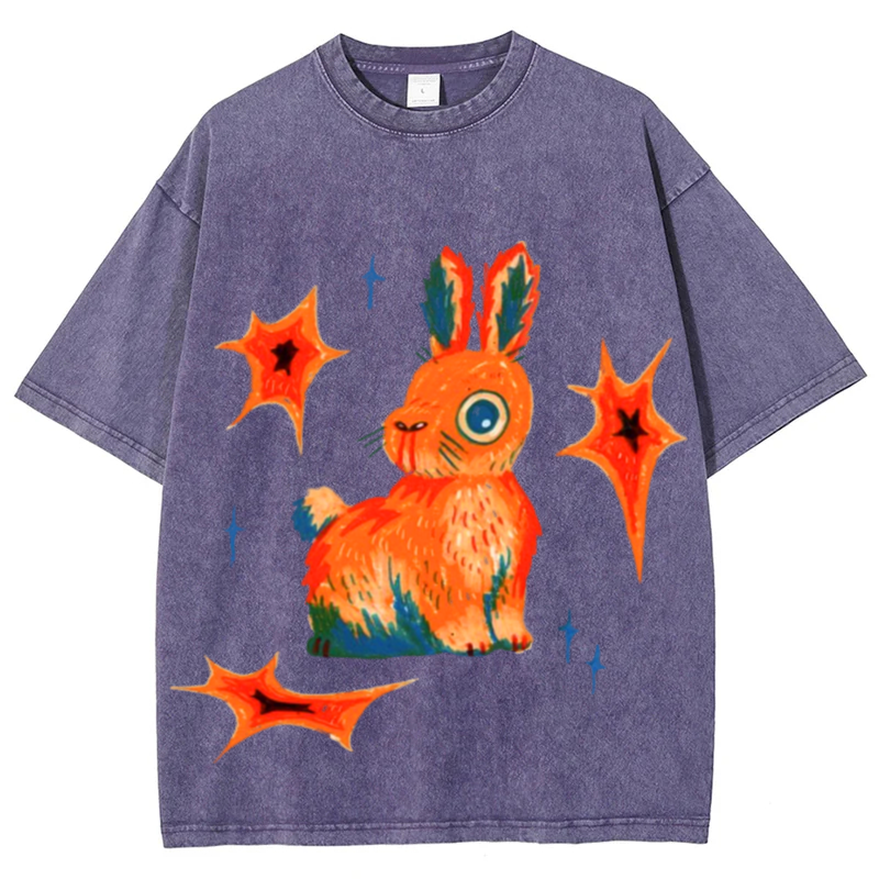 Star Rabbit Solid Unisex Vintage Washed Tee