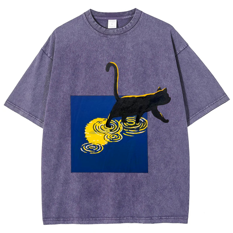 Night Cat Solid Unisex Vintage Washed Tee