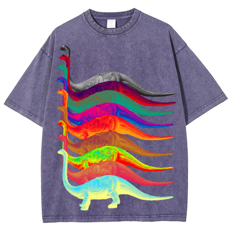 Colorful Tanystropheus Solid Unisex Vintage Washed Tee