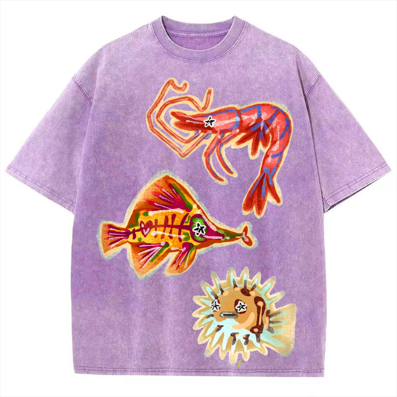 Sea Animals2 Solid Unisex Vintage Washed Tee