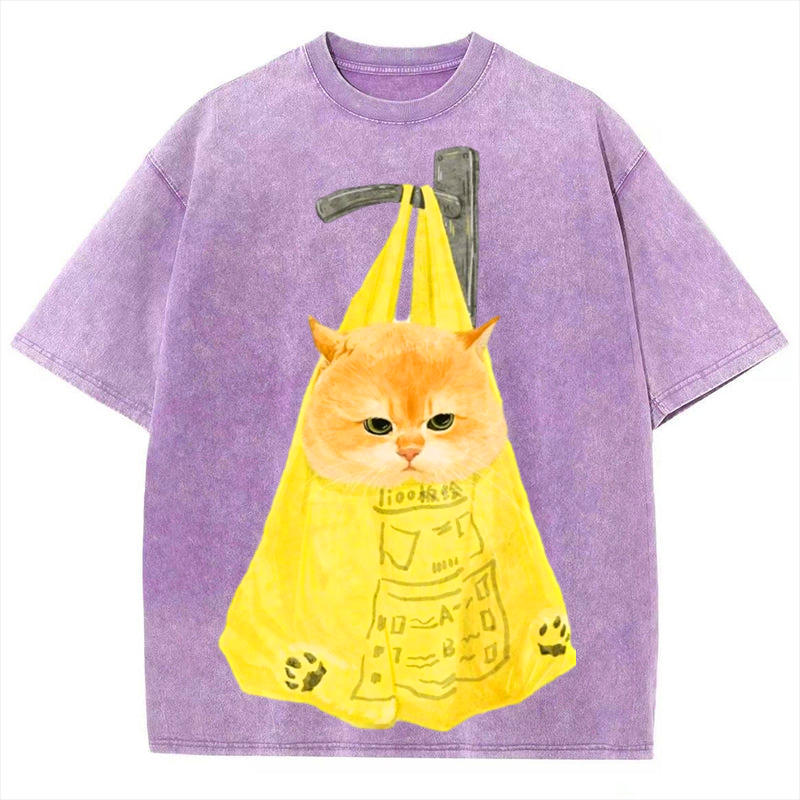 Bag Cat Solid Unisex Vintage Washed Tee