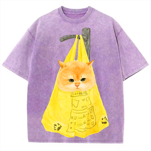 Bag Cat Solid Unisex Vintage Washed Tee