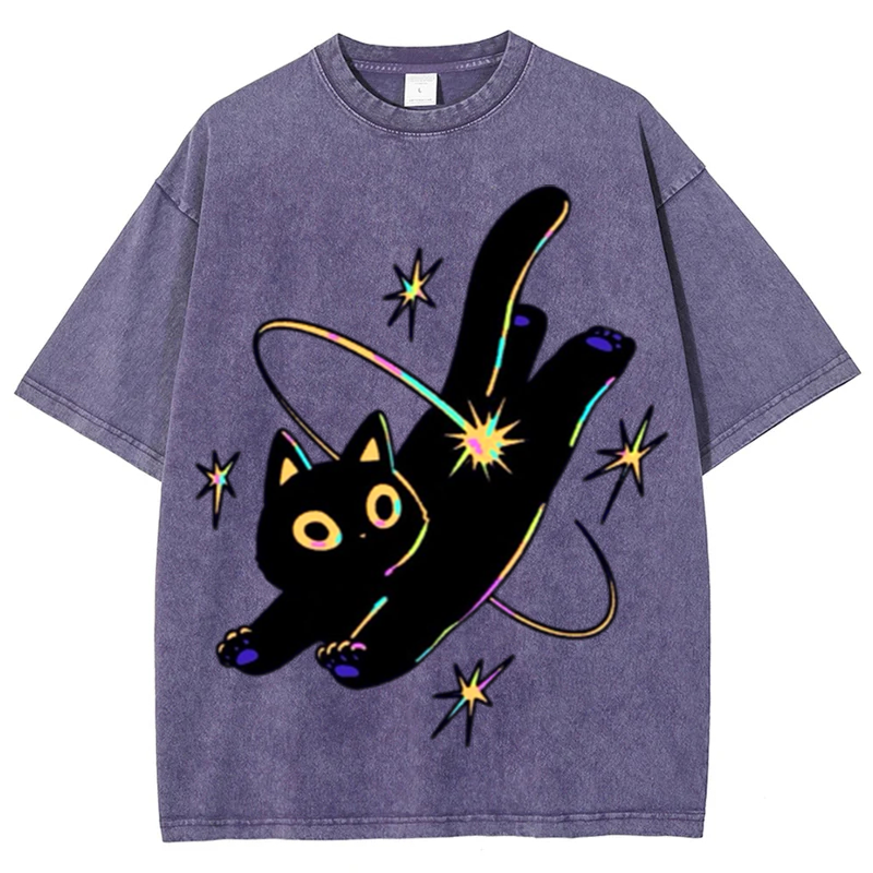 Star Black Cat Solid Unisex Vintage Washed Tee