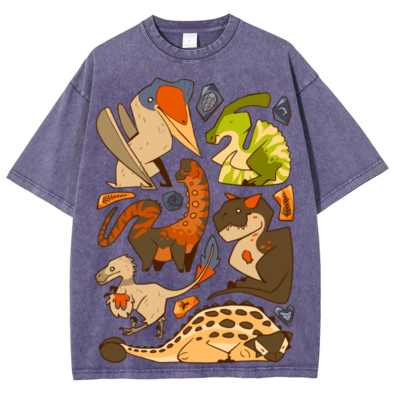 Types of Dinosaur Solid Unisex Vintage Washed Tee