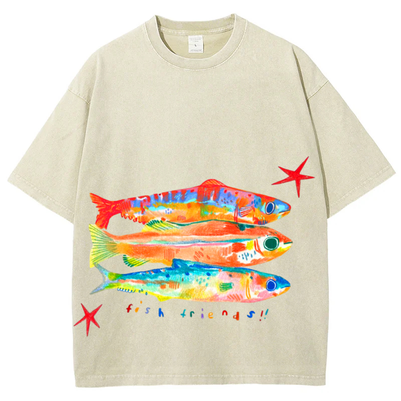Three Fishes Solid Unisex Vintage Washed Tee