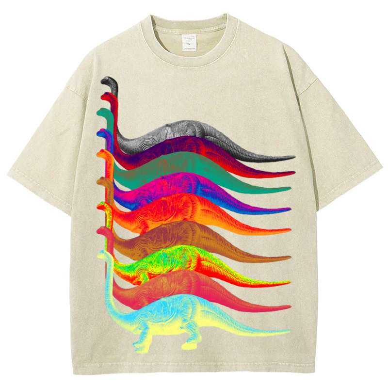 Colorful Tanystropheus Solid Unisex Vintage Washed Tee