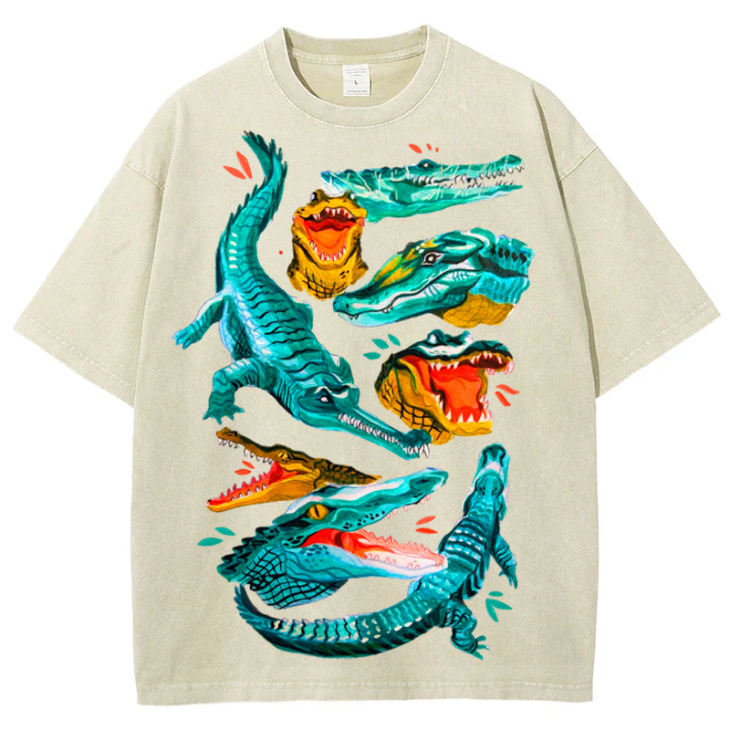 Green Crocodile Solid Unisex Vintage Washed Tee