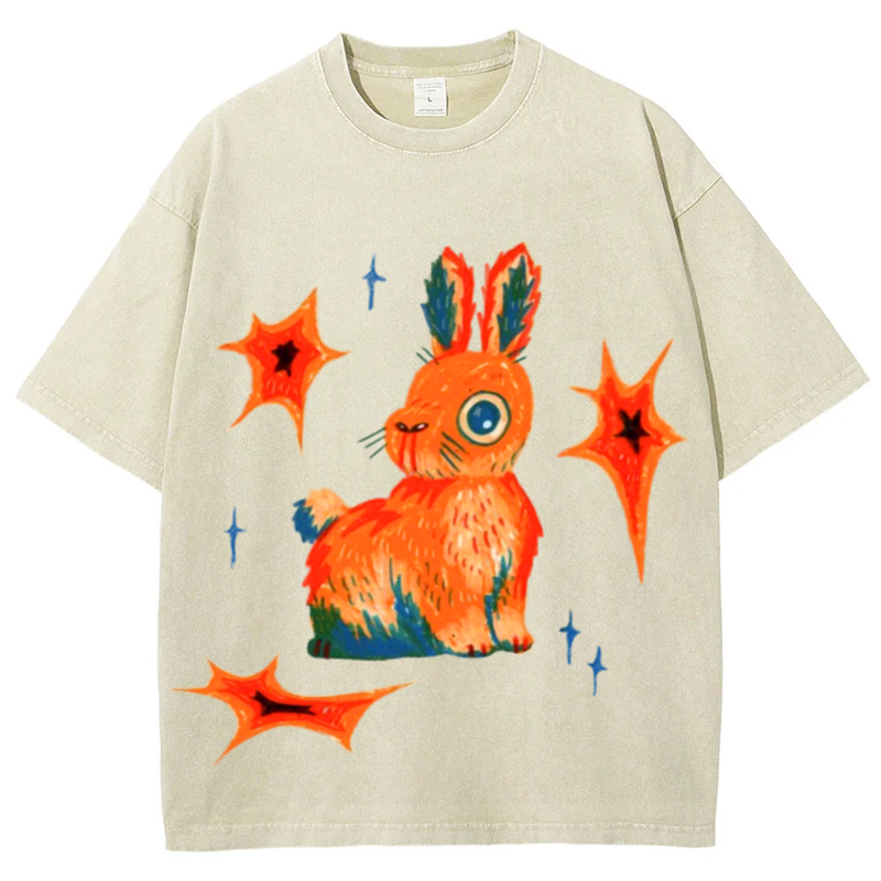Star Rabbit Solid Unisex Vintage Washed Tee