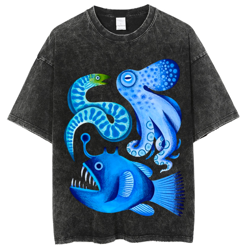 Sea Animals Solid Unisex Vintage Washed Tee