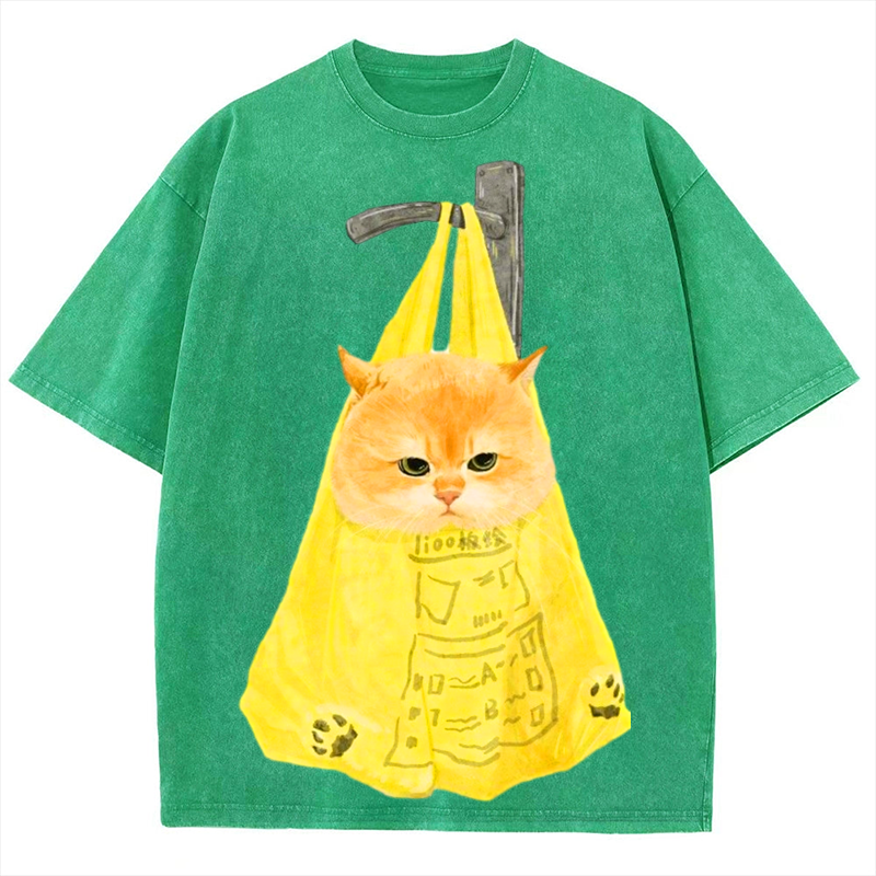 Bag Cat Solid Unisex Vintage Washed Tee