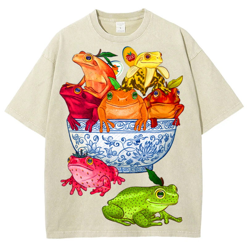 Bowl Of Frogs Solid Unisex Vintage Washed Tee