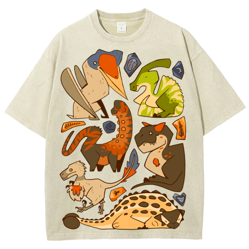 Types of Dinosaur Solid Unisex Vintage Washed Tee