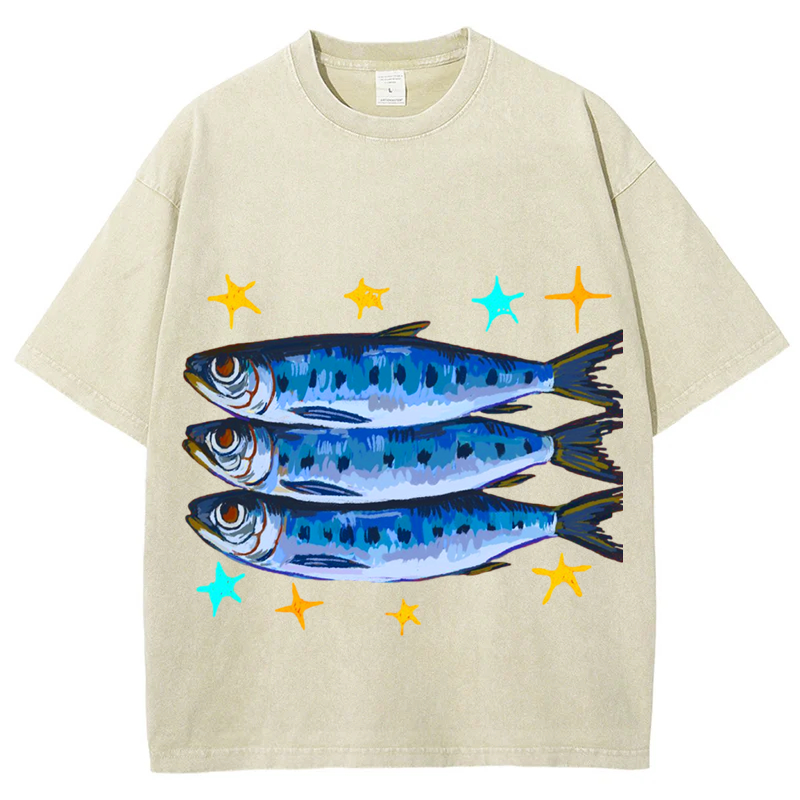Sardines Solid Unisex Vintage Washed Tee