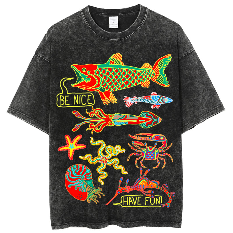 Have Fun Fish Solid Unisex Vintage Washed Tee
