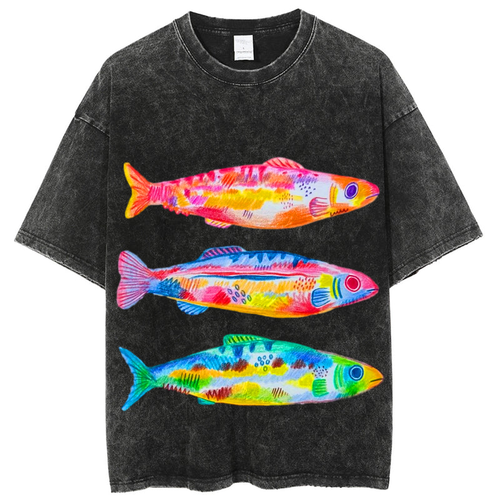 Colorful Fishes Solid Unisex Vintage Washed Tee