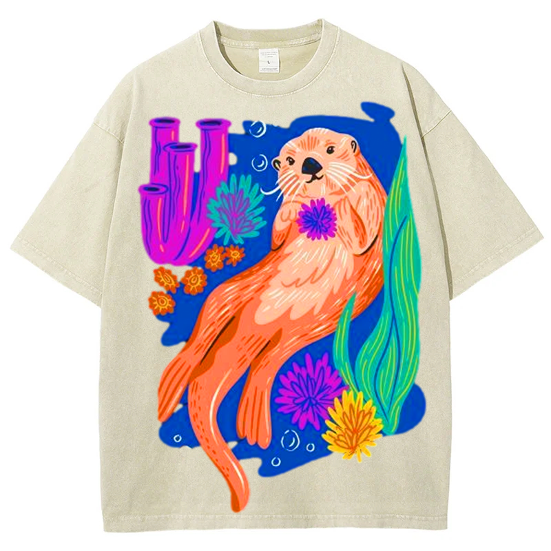 Cute Otter Solid Unisex Vintage Washed Tee