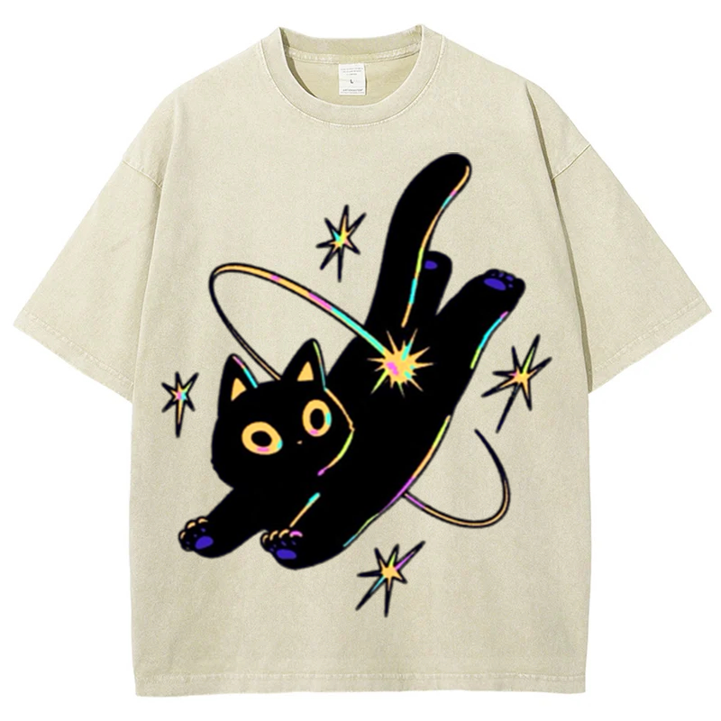 Star Black Cat Solid Unisex Vintage Washed Tee