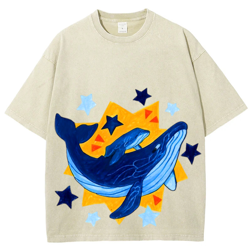 Star Whale Solid Unisex Vintage Washed Tee