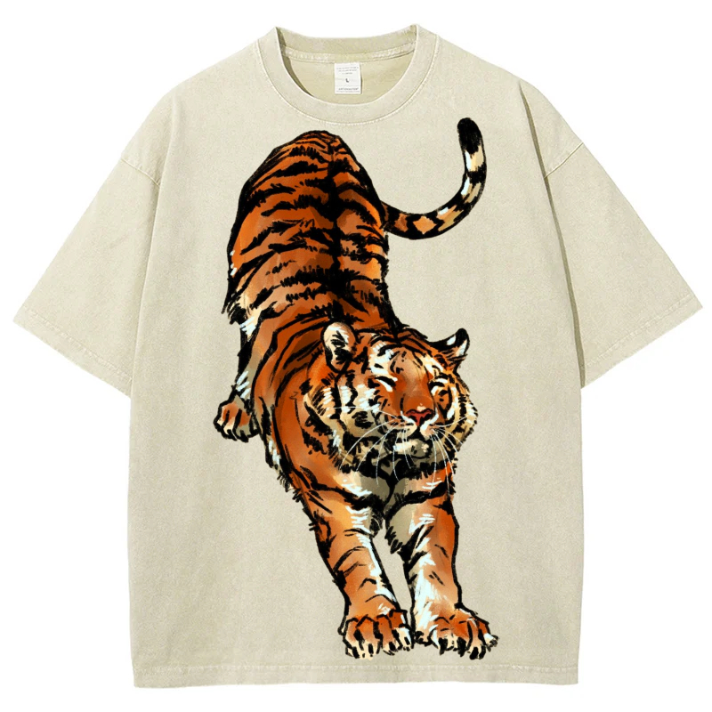 Stretching Tiger Solid Unisex Vintage Washed Tee