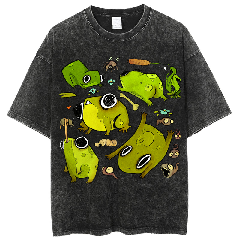Cute Frog Solid Unisex Vintage Washed Tee